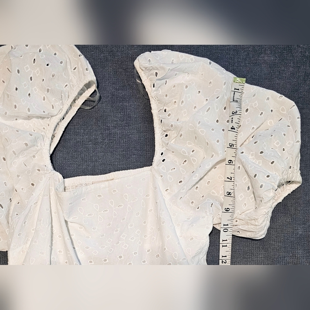 A New Day White Eyelet mini dress smocked back detailing puffed sleeves. Size:L - Picture 5 of 6